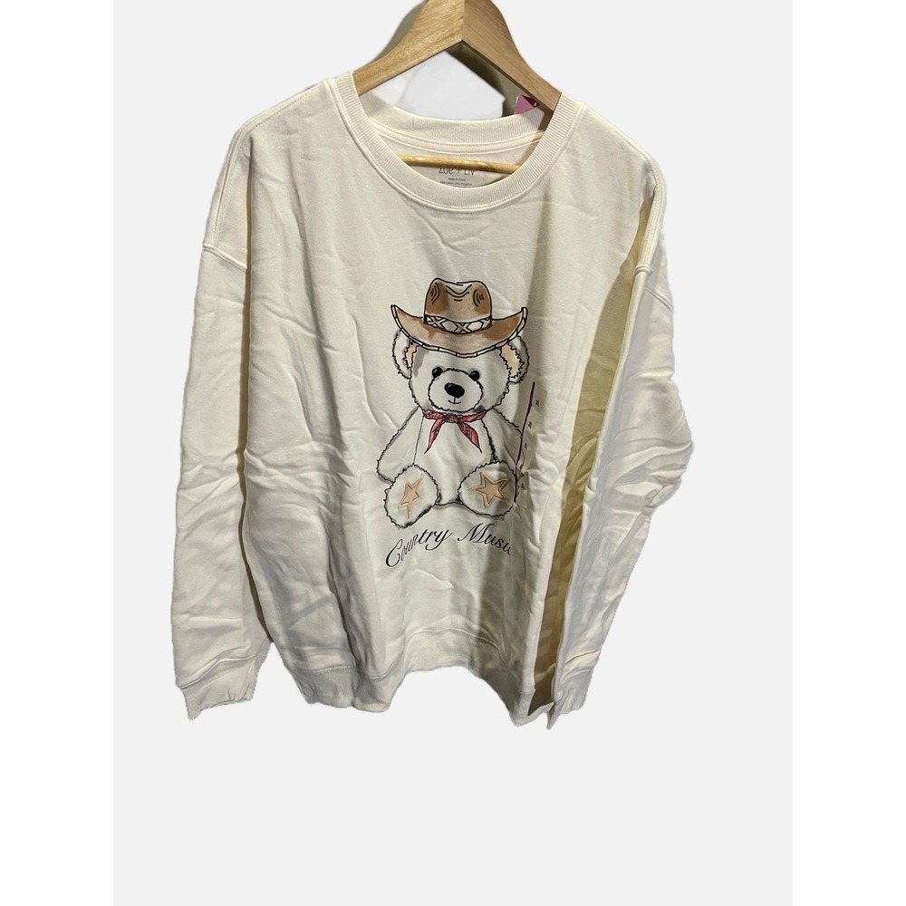 Zoe + Liv Sweatshirt  XL Cream Casual Country Music‎ Western Teddy Bear Cowgirll